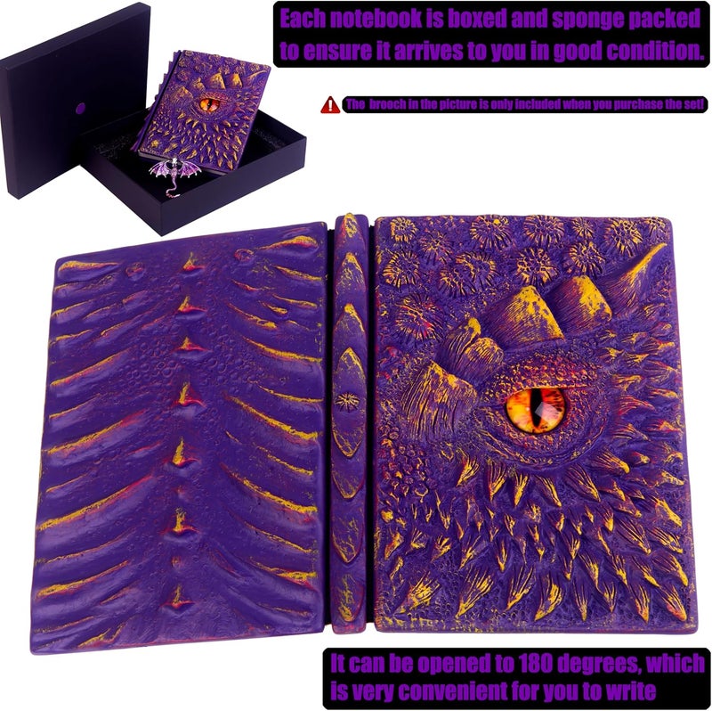 LZlightactor 3D Dragon Eye Embossed Journal,Resin Engraving Notebook,Dnd notebook for Dragon Lovers ，Blank Paper,Hardcover Travel Notepad for Writing,Sketchbook,Collection,Gift,Decoration A4 and A5 Size (A5-Purple-Lined) - Image 5